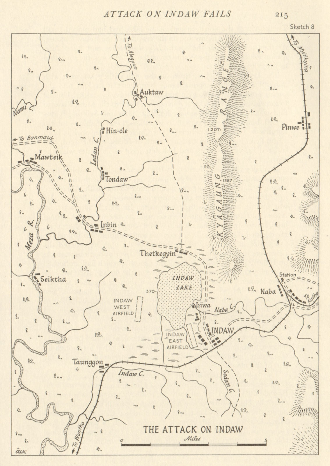 Burma Campaign 1944. Attack on Indaw. World War 2 1961 old vintage map chart